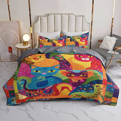 Lorva All Season Quilt 3-Piece Set Colorful Whimsical Cats