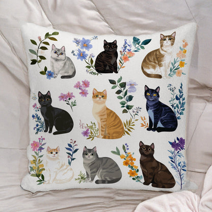 Lorva Cat Plush Pillow Case Charming Floral Cats