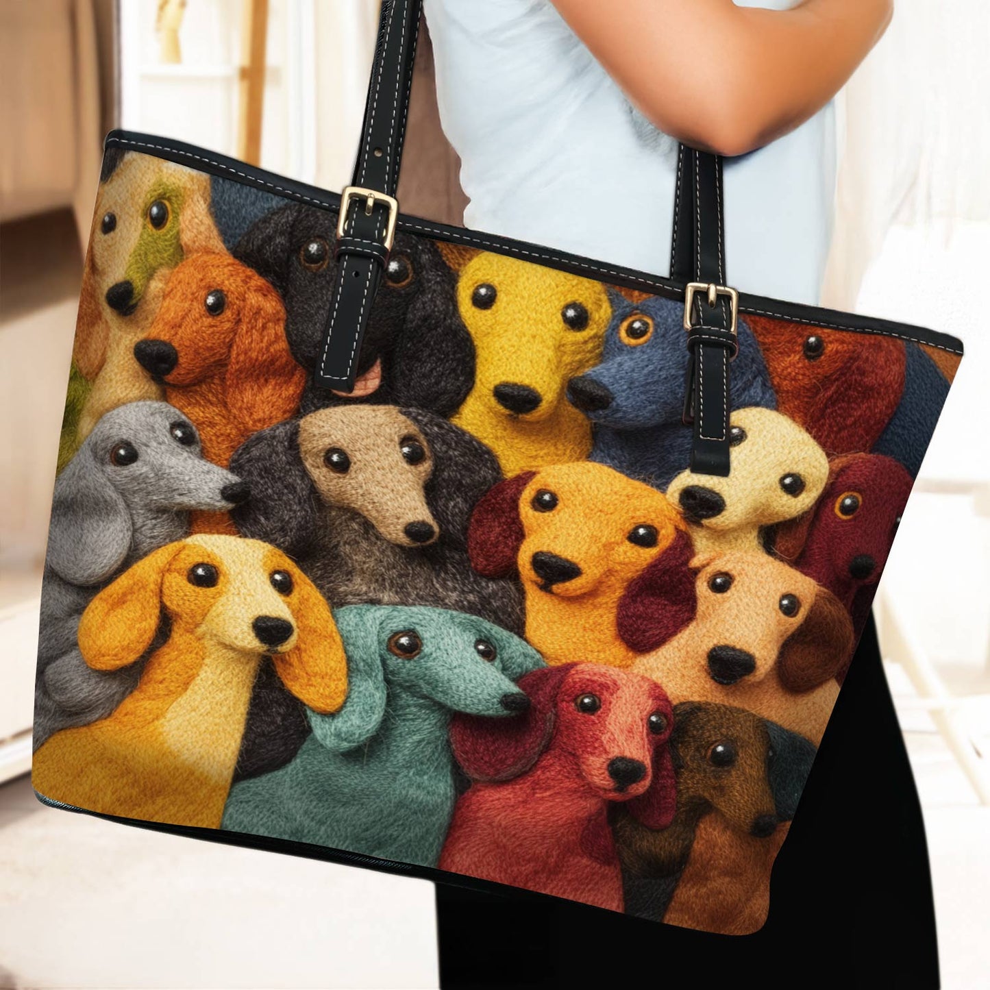 Lorva Leather Tote Bag Dachshund Kaleidoscope