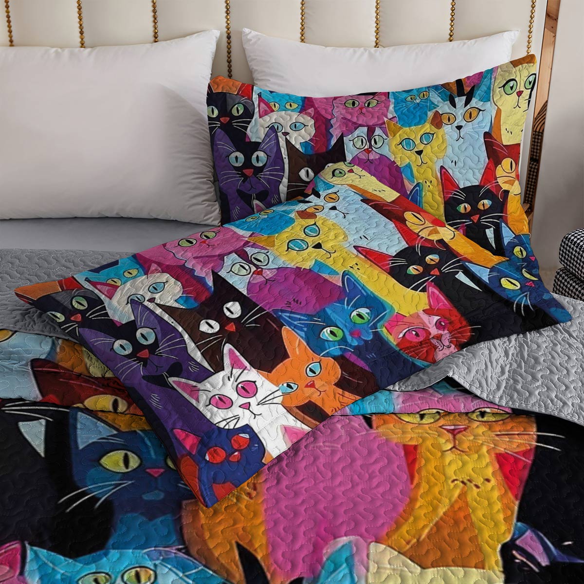 Lorva All Season Quilt 3-Piece Set Colorful Cats