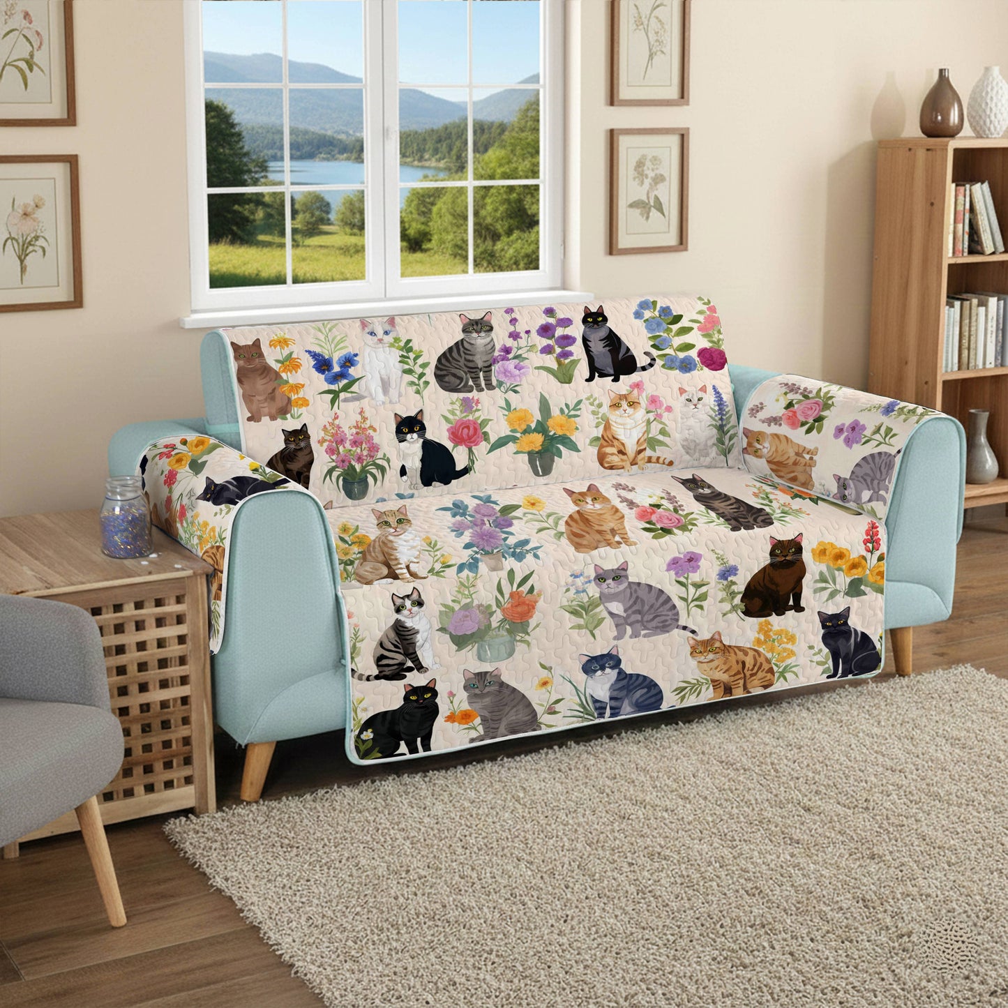Lorva Cat Sofa Cover Set Charming Garden