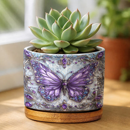 Lorva Ceramic Plant Pot Gentle Purple Butterfly