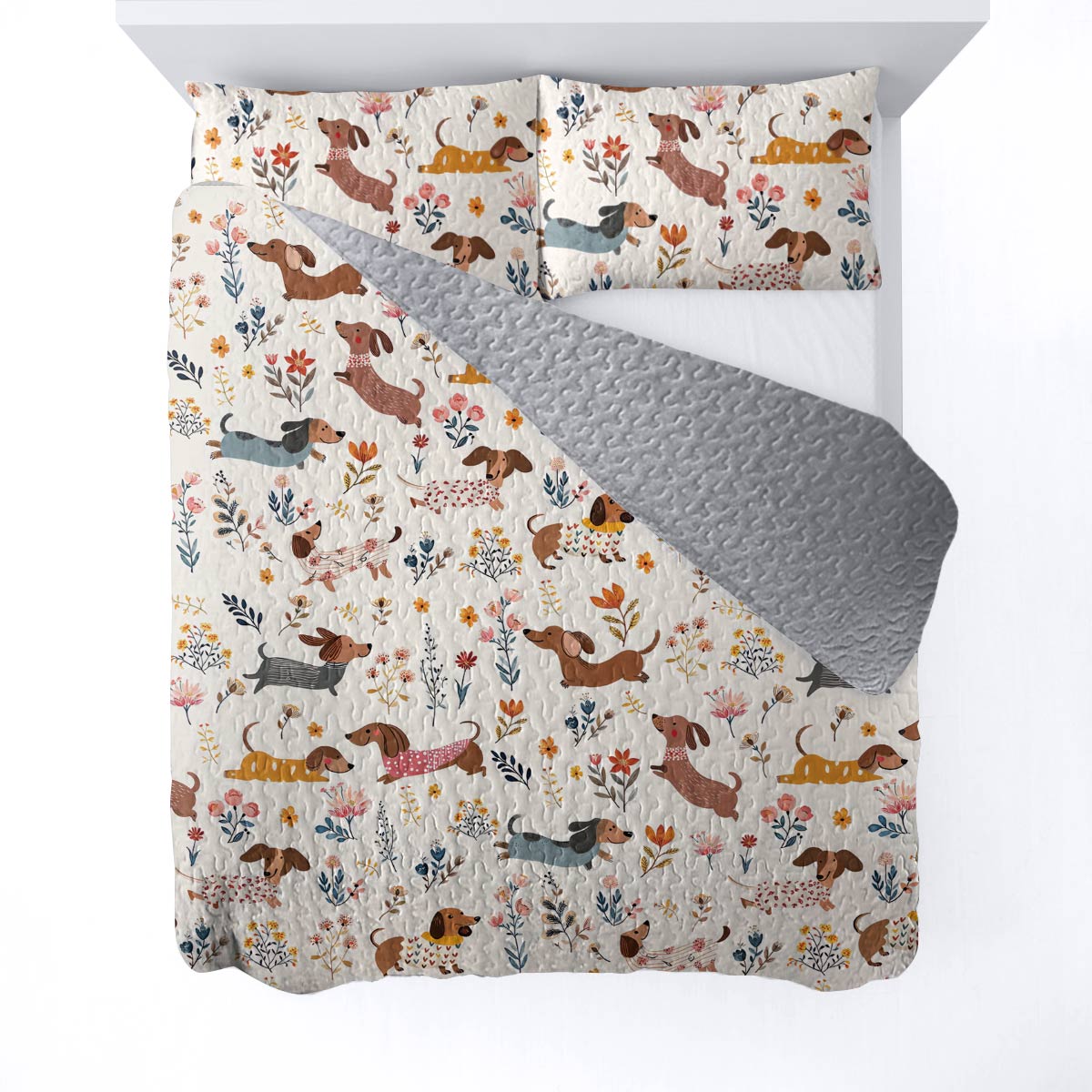 Lorva Dachshund All Season Quilt 3-Piece Set Happy Field Flowers