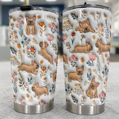 Lorva French Bulldog 20Oz Flat Print Tumbler Happy Field Flowers