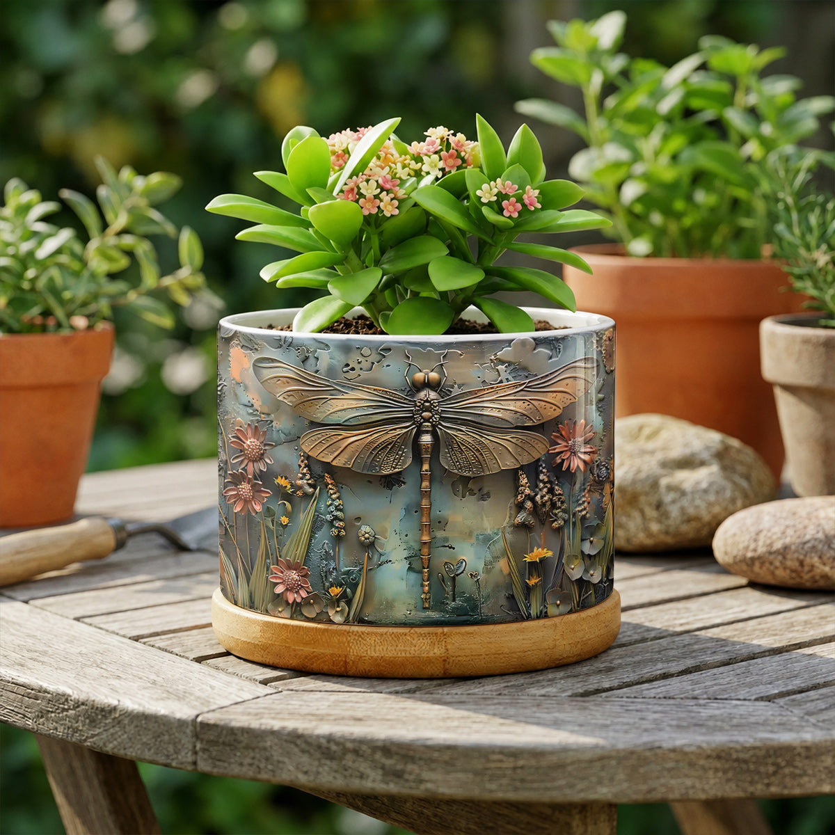 Lorva Ceramic Plant Pot Beautiful Garden Dragonfly