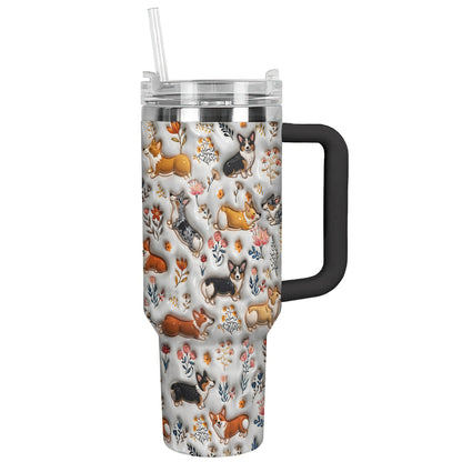 Lorva Corgi Tumbler Happy Field Flowers