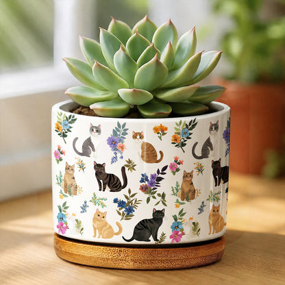 Lorva Ceramic Plant Pot Cute Floral Cats