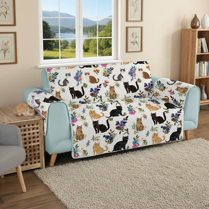 Lorva Sofa Cover Set Cute Floral Cats