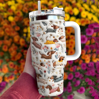 Lorva Dachshund Tumbler Happy Field Flowers