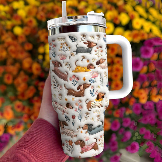 Lorva Dachshund Tumbler Happy Field Flowers
