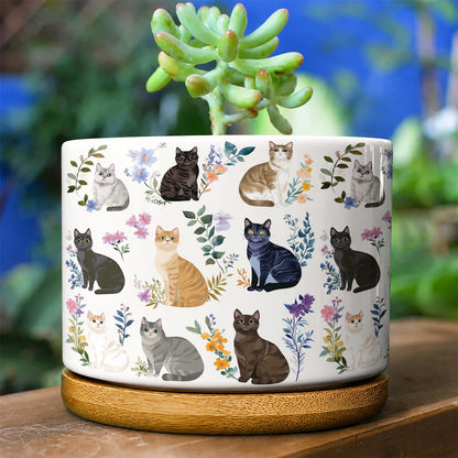 Lorva Ceramic Plant Pot Charming Floral Cats