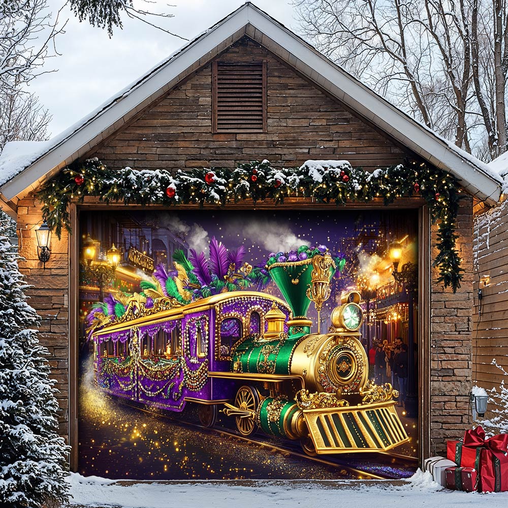 Lorva Garage Door Banner Decoration Majestic Mardi Gras Train