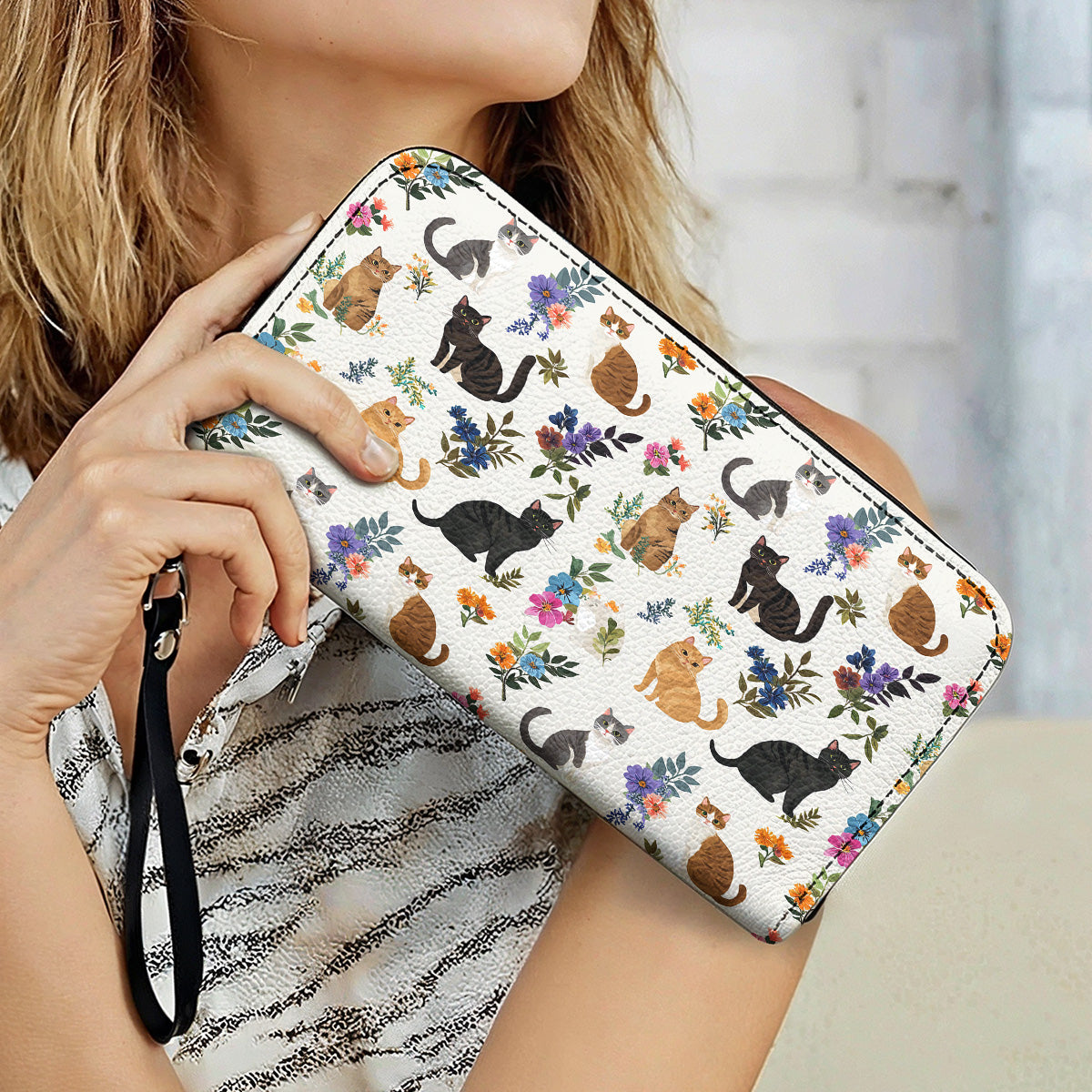Lorva Leather Wallet Cute Floral Cats