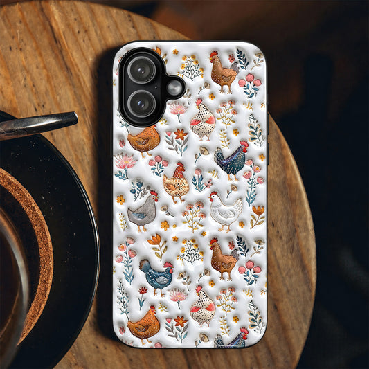 Lorva Happy Chicken in Flower Field Phone Case – Flat Printed Design