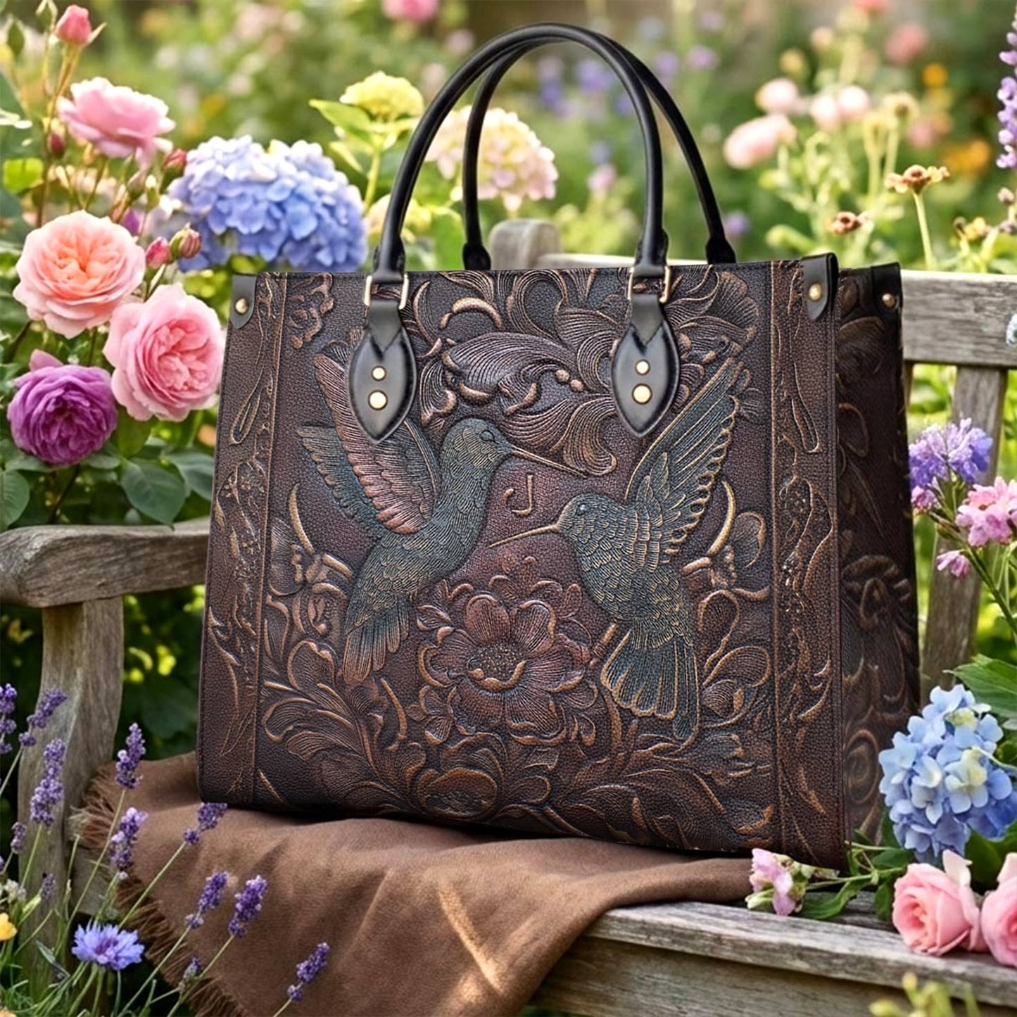 Lorva Leather Bag Rustic Charming Rustic Floral Hummingbirds