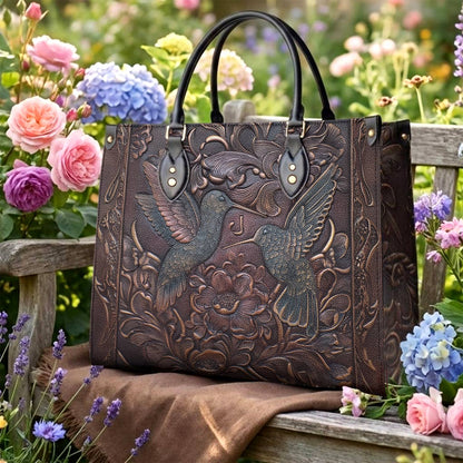 Lorva Leather Bag Rustic Charming Rustic Floral Hummingbirds