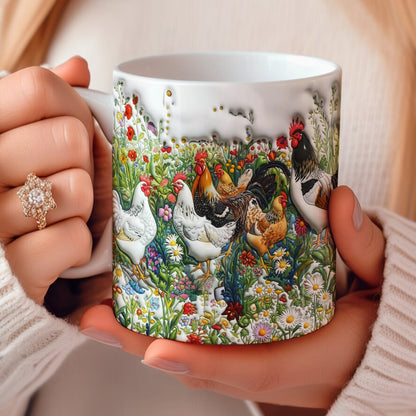 Lorva Chicken Flat Print Mug Happy Field Flowers
