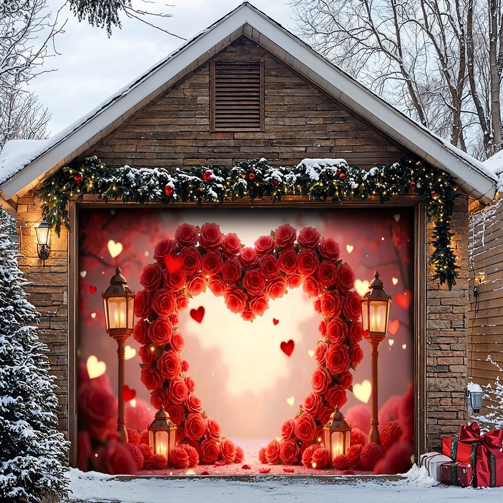 Lorva Garage Door Banner Decoration Heart Of Roses