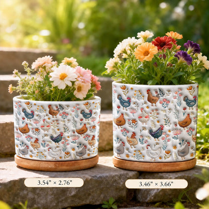 Lorva Chicken Flat Print Ceramic Plant Pot Happy Field Flowers