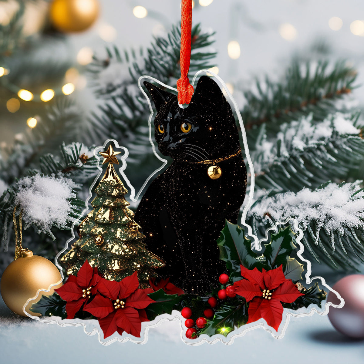 Lorva Black Cat 2D Acrylic Ornament Merry Christmas