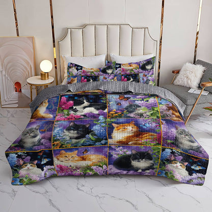 Lorva All Season Quilt 3-Piece Set Kittens With Flowers