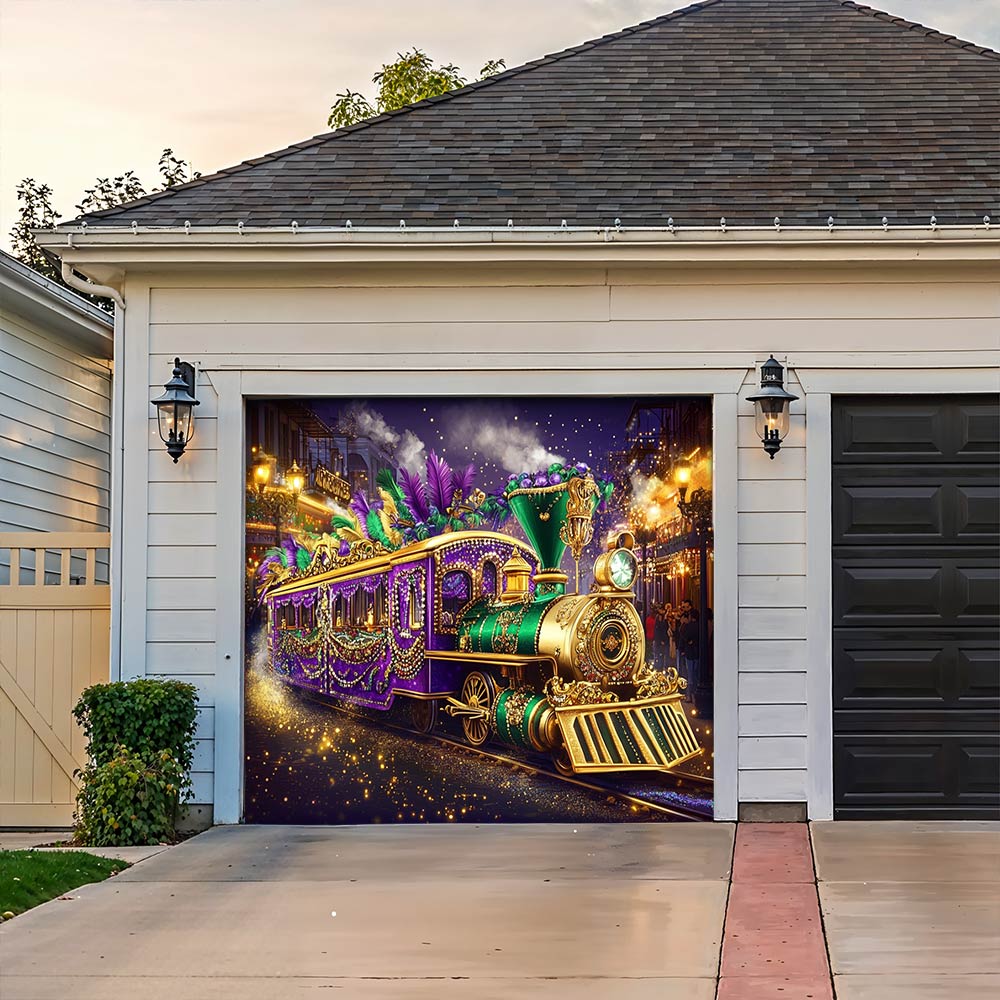 Lorva Garage Door Banner Decoration Majestic Mardi Gras Train