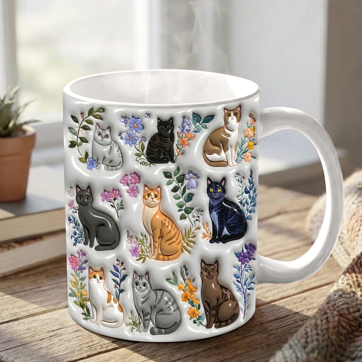Lorva Mug Puffy Charming Floral Cats
