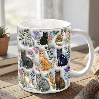 Lorva Mug Puffy Charming Floral Cats