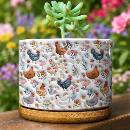 Lorva Chicken Flat Print Ceramic Plant Pot Happy Field Flowers