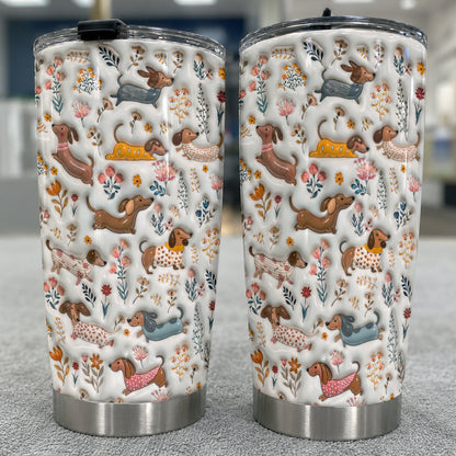 Lorva Dachshund 20Oz Flat Print Tumbler Joyful Field Flowers