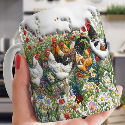 Lorva Chicken Flat Print Mug Happy Field Flowers