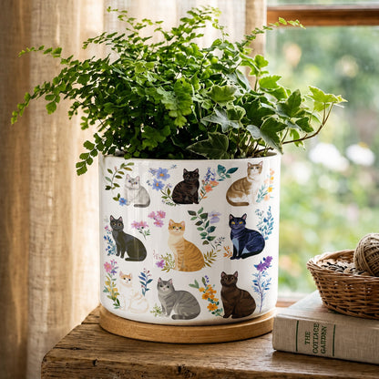 Lorva Ceramic Plant Pot Charming Floral Cats
