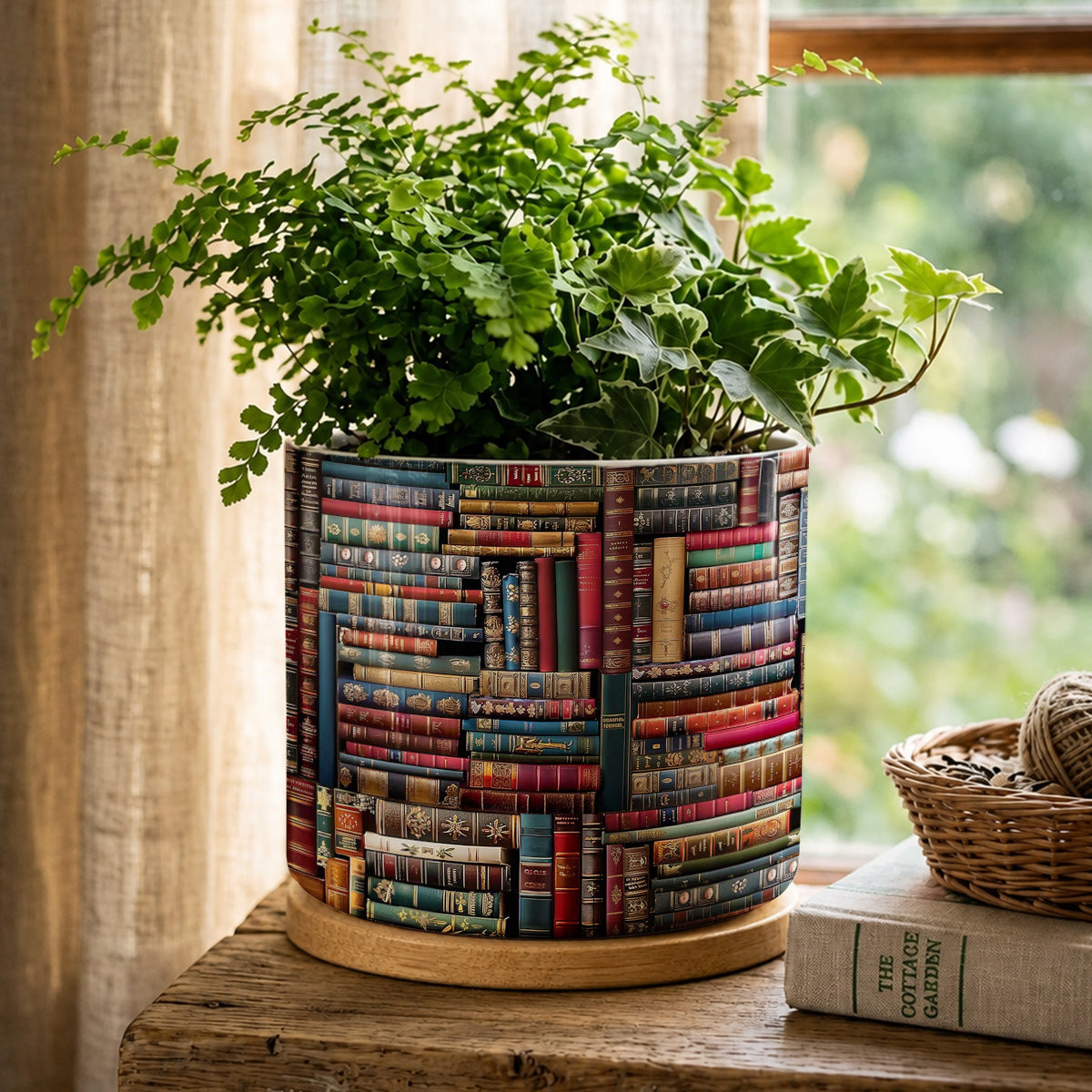 Lorva Reading Ceramic Plant Pot Vintage Books