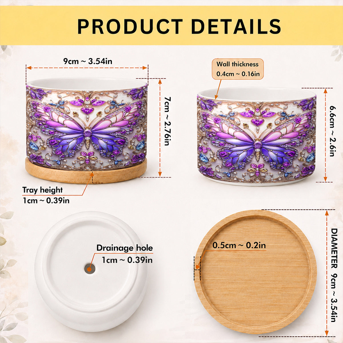Lorva Ceramic Plant Pot Sparkling Butterfly