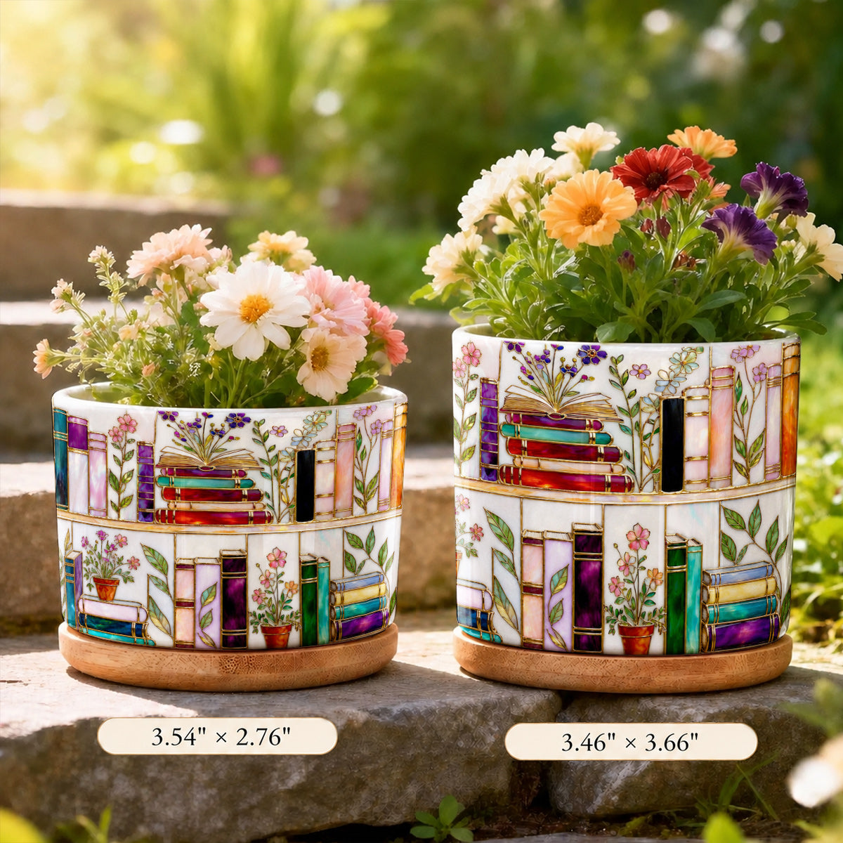 Lorva Reading Ceramic Plant Pot Charming Floral Bookshelf
