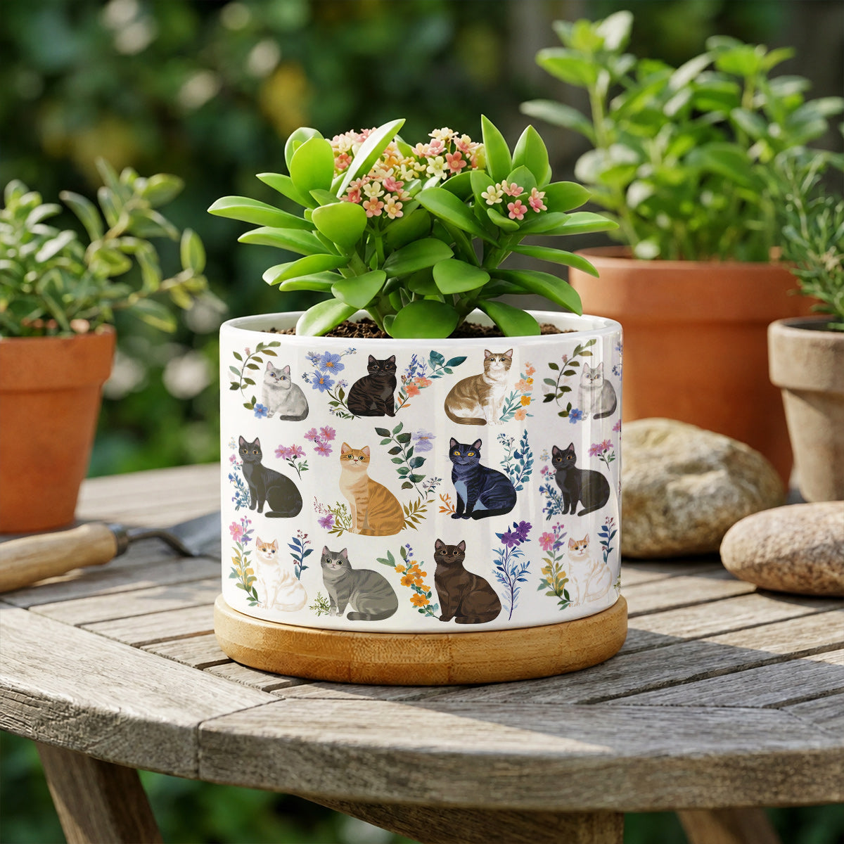 Lorva Ceramic Plant Pot Charming Floral Cats