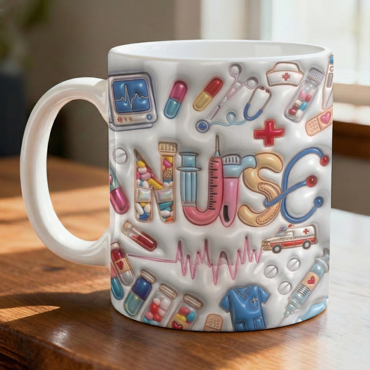 Lorva Puff Nurse Flat Printed Mug She Works Willingly With Her Hands