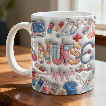 Lorva Puff Nurse Flat Printed Mug She Works Willingly With Her Hands