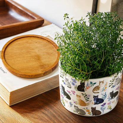 Lorva Ceramic Plant Pot Charming Floral Cats