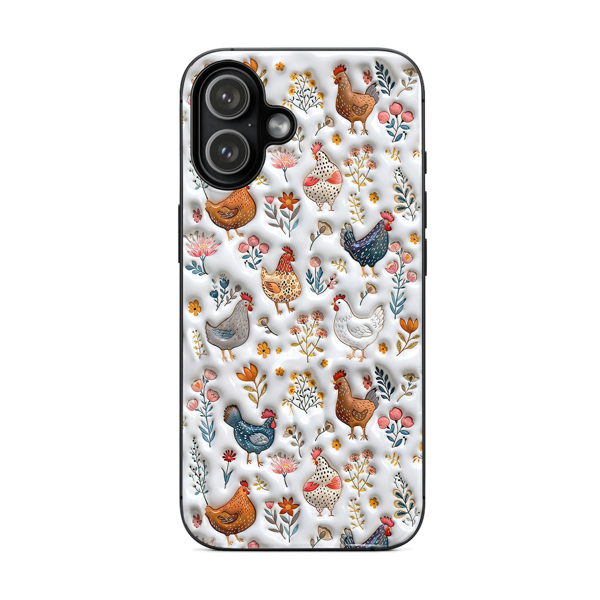 Lorva Happy Chicken in Flower Field Phone Case – Flat Printed Design