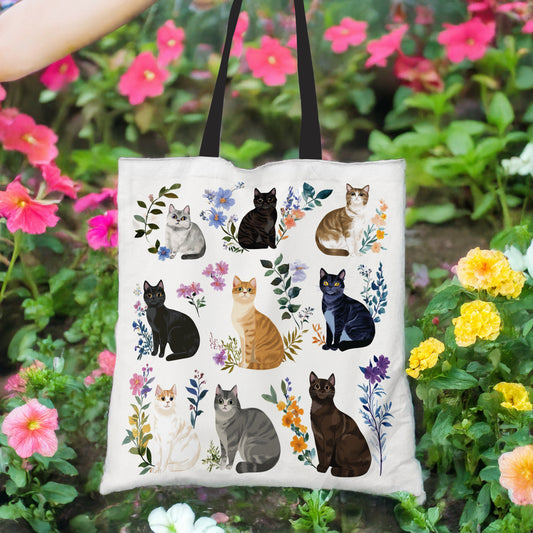Lorva Tote Bag Charming Floral Cats