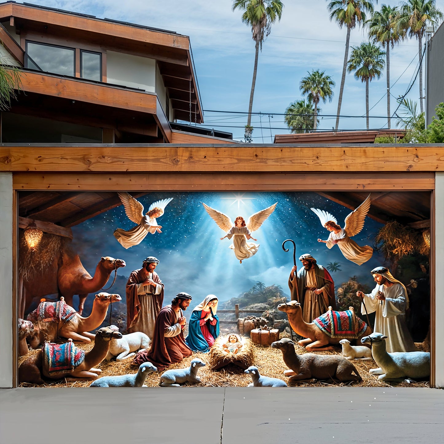 Lorva Christmas Garage Door Banner Decoration Manger Scene