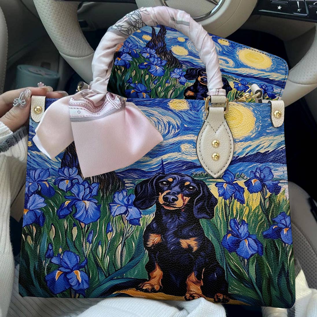 Lorva Leather Bag Irish Starry Night Dachshund Delight