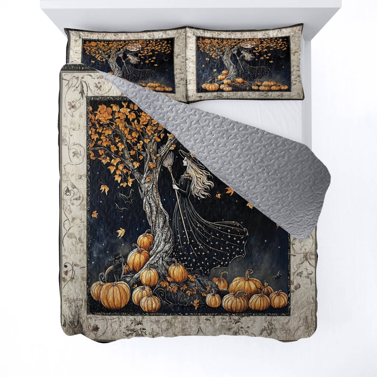 Witch Lorva All Season Quilt 3-Piece Set Moonlit Pumpkin Witch