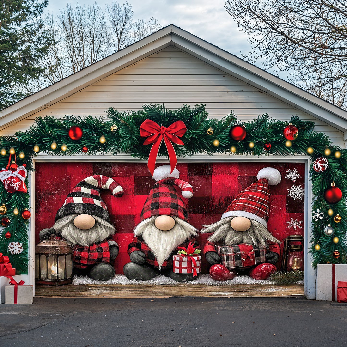 Lorva Garage Door Banner Decoration Happy Gnomes