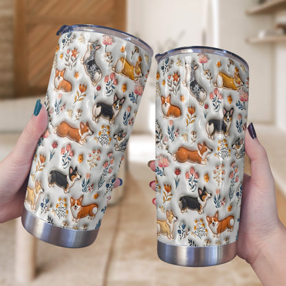 Lorva Corgi 20Oz Flat Print Tumbler Happy Field Flowers