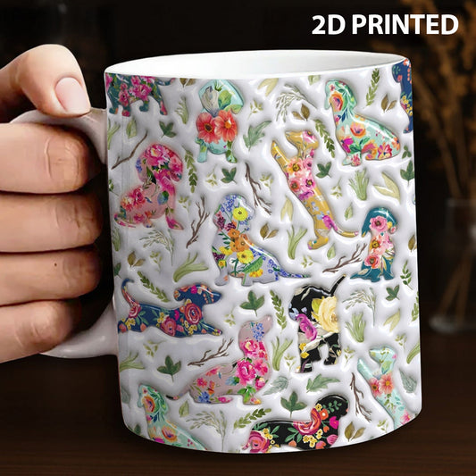 Lorva Dachshund Flat Print Mug Charming Floral Dachshund