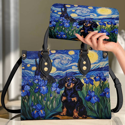 Lorva Leather Bag Irish Starry Night Dachshund Delight