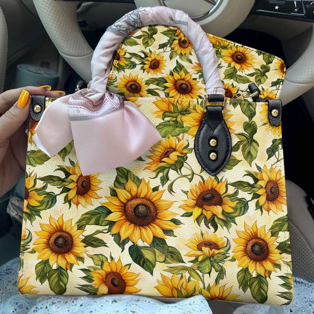 Lorva Leather Bag Happy Sunflowers