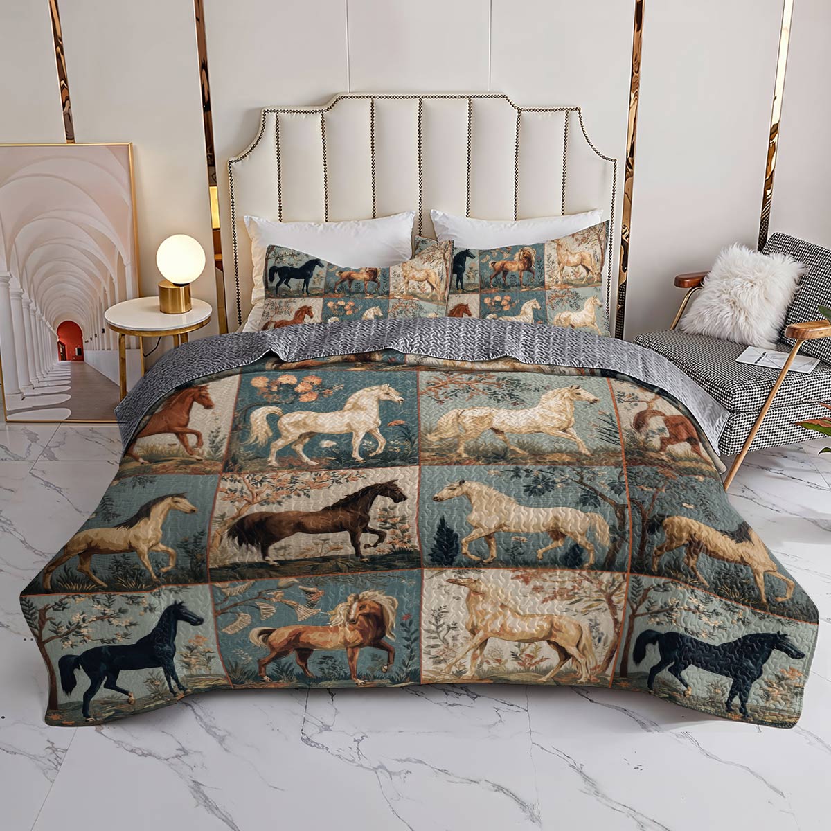 Lorva Horse All Season Quilt 3-Piece Set Horse Love in Wildflower Garden